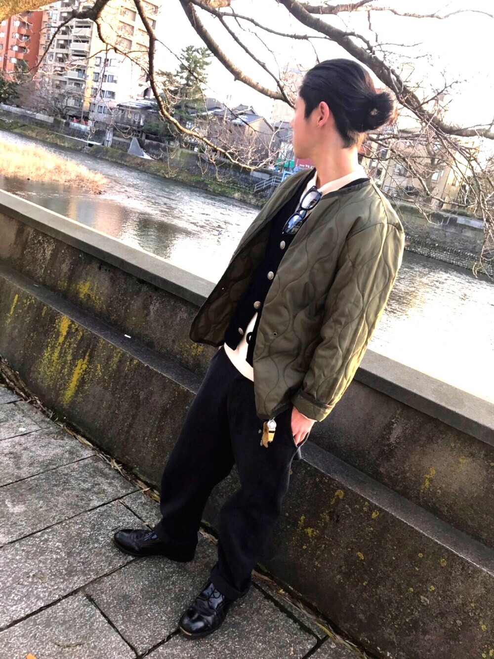 「ビンテージ、ライナージャケット、ルード、アメカジ、古着」｜「slowGanのアイテム（その他パンツ、グレー系）」を使った、Ryo7777さん（メンズ・168cm）の冬コーディネートの1枚目の写真