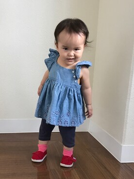 「TOMS（トムス）のアイテム（シューズ）」を使った、kanonさん（キッズ・70cm）の春コーディネート