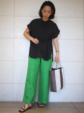 「green label relaxing（グリーンレーベルリラクシング）の[ コルトレイクリネン ] ◆SC ベイカー パンツ（その他パンツ）」を使った、matsui11594さん（レディース・164cm）の春コーディネート