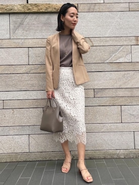 「レーススカート」｜「アイテム（ノーカラージャケット）」を使った、matsui11594さん（レディース・164cm）の夏コーディネート