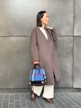 「リラックス」｜「アイテム（ノーカラーコート）」を使った、matsui11594さん（レディース・164cm）の秋コーディネート