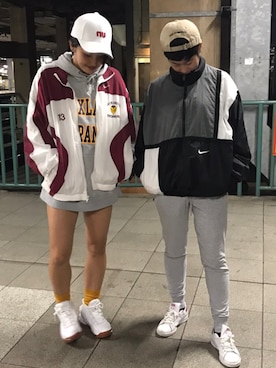 「古着女子」｜「アイテム（ナイロンジャケット）」を使った、Haneさん（レディース・163cm）の秋コーディネート