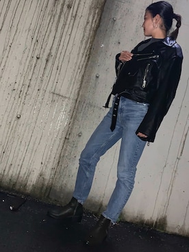 「FOREVER 21」｜「アイテム（ライダースジャケット）」を使った、Haneさん（レディース・163cm）の秋コーディネート