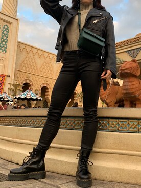 「MOUSSY（マウジー）のアイテム（ライダースジャケット）」を使った、Haneさん（レディース・163cm）の秋コーディネート