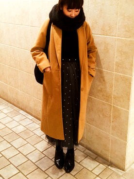 「Te chichi TERRASSE（テチチテラス）のアイテム（ノーカラージャケット）」を使った、yoriさん（レディース・162cm）の冬コーディネート