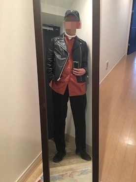 「ワイドテーパードパンツ」｜「アイテム（ライダースジャケット）」を使った、火焔太鼓さん（メンズ・170cm）の春コーディネート
