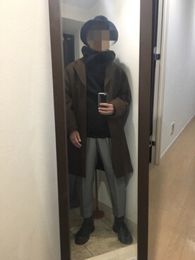 「Steven Alan（スティーブンアラン）のアイテム（チェスターコート）」を使った、火焔太鼓さん（メンズ・170cm）の冬コーディネート