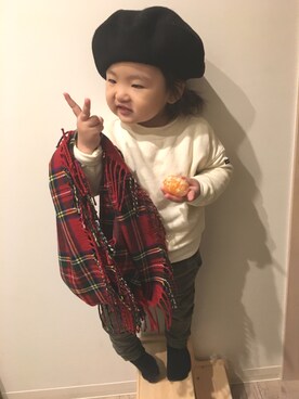 「スウエット」｜「アイテム（ハンチング/ベレー帽）」を使った、N2さん（キッズ・90cm）の冬コーディネート