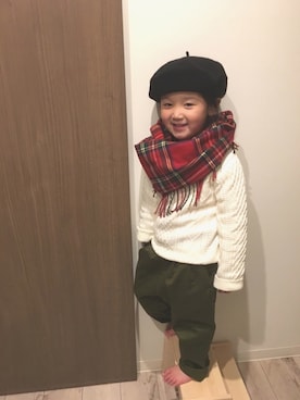 「VENCEEXCHANGE（ヴァンスエクスチェンジ）のアイテム（ハンチング/ベレー帽）」を使った、N2さん（キッズ・100cm）の冬コーディネート