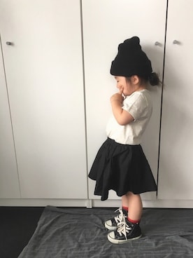 「コンバース ハイカット」｜「アイテム（ニットキャップ/ビーニー）」を使った、N2さん（キッズ・90cm）の夏コーディネート