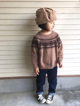 「ブラウンニット」｜「アイテム（キャップ）」を使った、N2さん（キッズ・110cm）の秋コーディネート