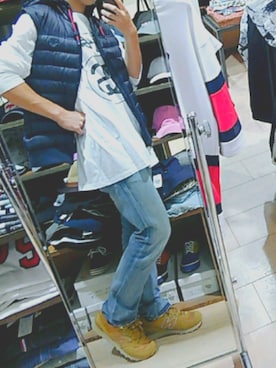 「アイテム（ダウンベスト、その他）」を使った、タコライスさん（メンズ・171cm）の秋コーディネート