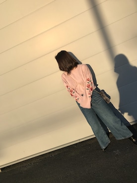 「しまむら（シマムラ）のアイテム（その他パンツ、ブルー系）」を使った、や な ぱ ん さん（レディース）の冬コーディネート