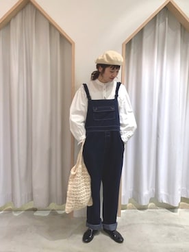 「POU DOU DOU（プードゥドゥ）のアイテム（サロペット/オーバーオール）」を使った、kondoさん（レディース・156cm）の冬コーディネート