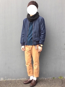 「スヌード」｜「アイテム（MA-1）」を使った、Mochiさん（メンズ・172cm）の冬コーディネート