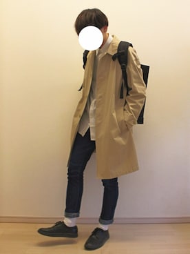 「International Gallery BEAMS（インターナショナルギャラリービームス）のアイテム（ステンカラーコート）」を使った、Mochiさん（メンズ・172cm）の春コーディネート