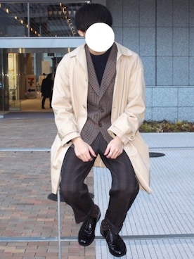 「International Gallery BEAMS（インターナショナルギャラリービームス）のアイテム（ステンカラーコート）」を使った、Mochiさん（メンズ・172cm）の冬コーディネート