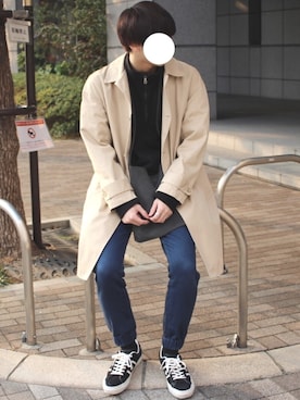 「International Gallery BEAMS（インターナショナルギャラリービームス）のアイテム（ステンカラーコート）」を使った、Mochiさん（メンズ・172cm）の冬コーディネート