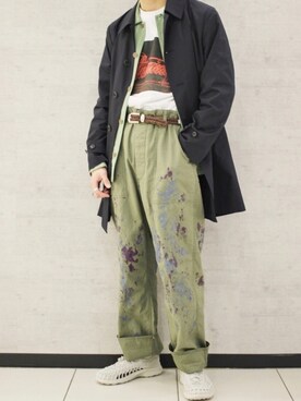 「JOURNAL STANDARD（ジャーナルスタンダード）のアイテム（ステンカラーコート）」を使った、Mochiさん（メンズ・172cm）の春コーディネート