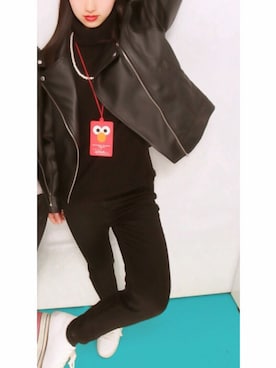 「USJ」｜「アイテム（ライダースジャケット）」を使った、ユウカさん（レディース・158cm）の夏コーディネート