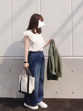 「リネンブラウス」｜「アイテム（ジャケット/アウター）」を使った、aya8さん（レディース・155cm）の夏コーディネート