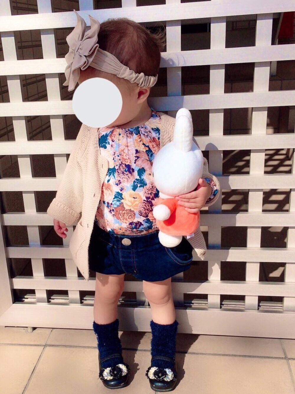 「キッズファッション、カーディガン、女の子、プチプラ」｜「Birthdayのアイテム（ニット/セーター、ベージュ系）」を使った、さくちゃまさん（キッズ・80cm）の秋コーディネートの1枚目の写真