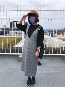 「グレンチェック」｜「アイテム（ジャンパースカート）」を使った、チャッキーナ 𓆌さん（レディース・160cm）の秋コーディネート