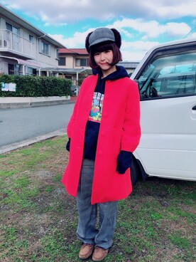 「Candy Stripper」｜「アイテム（ノーカラージャケット）」を使った、チャッキーナ 𓆌さん（レディース・160cm）の冬コーディネート
