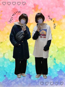 「I am I in fact...（アイアムアイインファクト）のアイテム（ジャケット/アウター）」を使った、チャッキーナ 𓆌さん（レディース・160cm）の春コーディネート