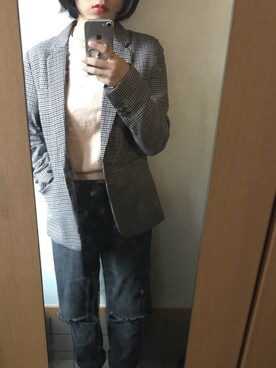 「H&M（エイチ・アンド・エム）のアイテム（スーツジャケット、ブラウン系）」を使った、tofuさん（レディース）の秋コーディネート