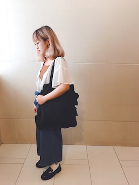 「PULL&BEAR（プルアンドベア）のアイテム（ローファー）」を使った、moschoiさん（レディース・158cm）の夏コーディネート