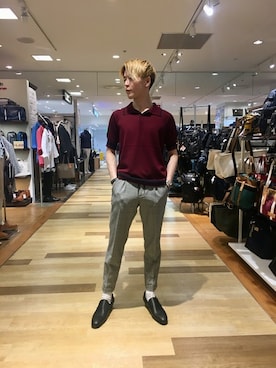 「グレンチェック」｜「アイテム（スリッポン）」を使った、大澤 拓也さん（メンズ・165cm）の春コーディネート