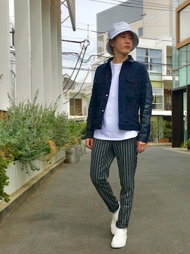 「5351 POUR LES HOMMES（ゴーサンゴーイチプールオム）のアイテム（帽子）」を使った、大澤 拓也さん（メンズ・165cm）の春コーディネート