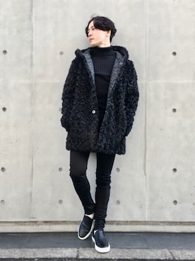 「ファー」｜「アイテム（ステンカラーコート）」を使った、大澤 拓也さん（メンズ・165cm）の冬コーディネート