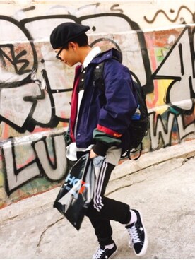 「アイラブCONVERSE」｜「アイテム（ハンチング/ベレー帽）」を使った、🇯🇵🌺🗼さん（メンズ・170cm）の春コーディネート