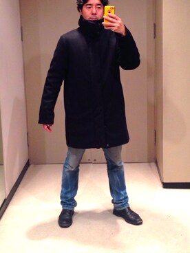 「カシミヤ」｜「アイテム（その他アウター）」を使った、KRIS REITANOさん（メンズ・171cm）の冬コーディネート