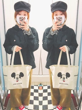 「ミッキー」｜「アイテム（キャスケット）」を使った、natsuさん（レディース・165cm）の冬コーディネート