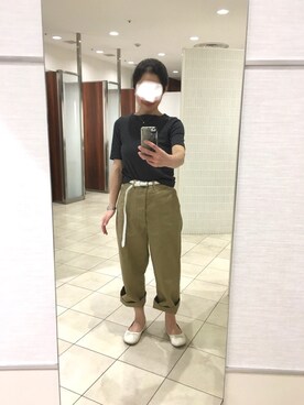 「UNIQLO（ユニクロ）のリブボートネックT（5分袖）（Tシャツ/カットソー）」を使った、はむさん（レディース・158cm）の春コーディネート