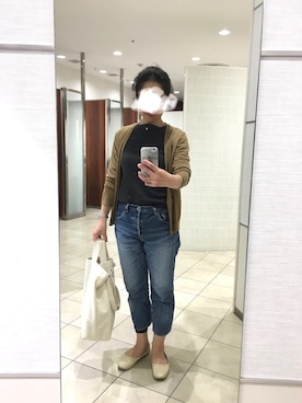 「UNIQLO（ユニクロ）のリブボートネックT（5分袖）（Tシャツ/カットソー）」を使った、はむさん（レディース・158cm）の春コーディネート