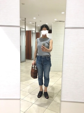 「UNIQLO（ユニクロ）のUVカットリブノースリーブセーター（ニット/セーター）」を使った、はむさん（レディース・158cm）の春コーディネート