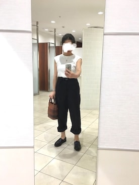 「ワッフルスリーブレスt」｜はむさん（レディース・158cm）の夏コーディネート
