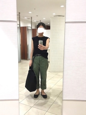 「ワッフルスリーブレスt」｜はむさん（レディース・158cm）の夏コーディネート