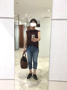 「ワッフルスリーブレスt」｜はむさん（レディース・158cm）の夏コーディネート