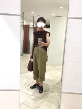 「ワッフルスリーブレスt」｜はむさん（レディース・158cm）の夏コーディネート