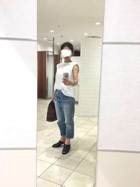 「ワッフルスリーブレスt」｜はむさん（レディース・158cm）の夏コーディネート