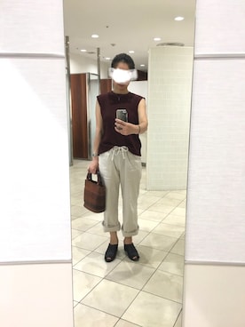 「ワッフルスリーブレスt」｜はむさん（レディース・158cm）の夏コーディネート
