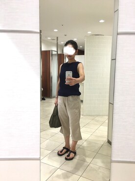 「UNIQLO（ユニクロ）のUVカットリブノースリーブセーター（ニット/セーター）」を使った、はむさん（レディース・158cm）の夏コーディネート