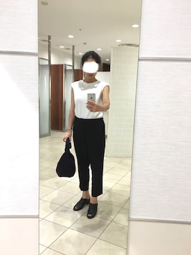 「ワッフルスリーブレスt」｜はむさん（レディース・158cm）の夏コーディネート