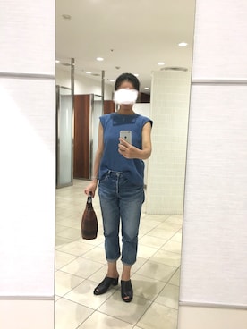 「ワッフルスリーブレスt」｜はむさん（レディース・158cm）の夏コーディネート