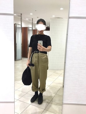「UNIQLO（ユニクロ）のリブボートネックT（5分袖）（Tシャツ/カットソー）」を使った、はむさん（レディース・158cm）の秋コーディネート